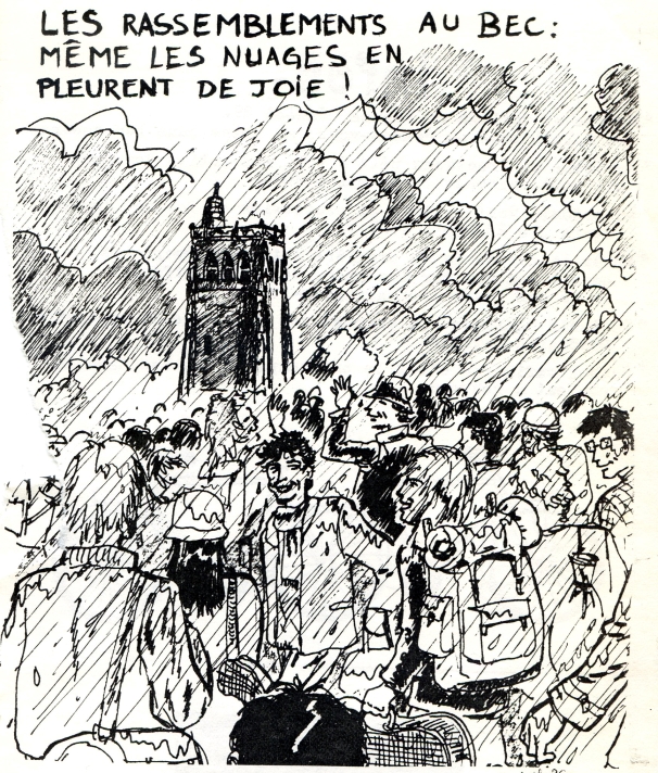 Rassemblement à l'abbaye du Bec Hellouin. Illustrations pour le journal de l'aumônerie en prépa - 1985