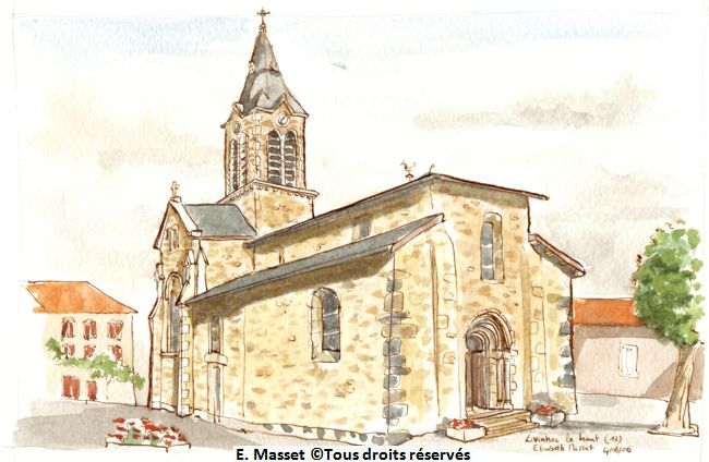 Livinhac le Haut, près de Decazeville (Aveyron).L'église est tout ce qu'il y a d'intéressant à dessiner à Livinhac, mais elle est belle. Août 2006.