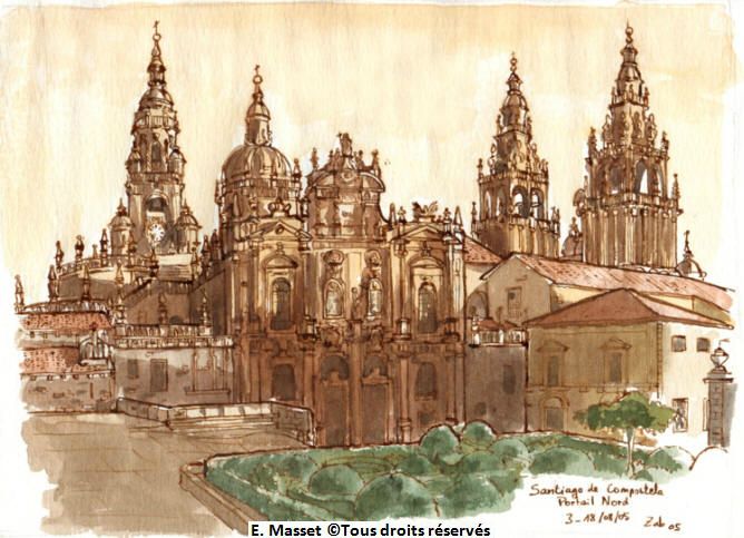 La cathédrale de Santiago de Compostela.La couleur a été réalisée... presque 3 mois plus tard. Août 2005. Collection Damien Masset