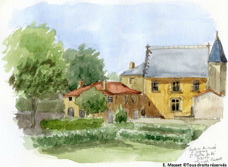 Ile de Ré, Saint Martin de RéLes jardins du musée Ernest Cognacq. Crayon et aquarelle. Août 2017.