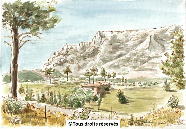 La montagne Sainte Victoire, vue depuis les environs d'Aix en Provence. Août 2001.
