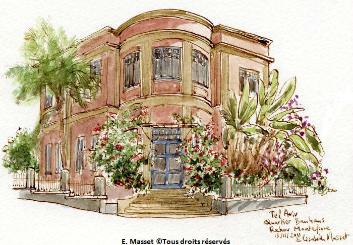 Tel Aviv.Une maison du quartier Bauhaus, rue Montefiore. Novembre 2011. Collection Michèle Masset.