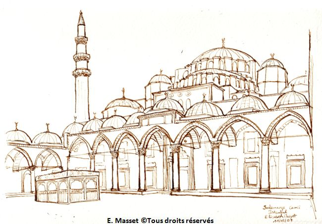 Istanbul, la mosquée de Süleymaniye.Avant mise en couleurs. Un jour, peut-être. Mai 2007.