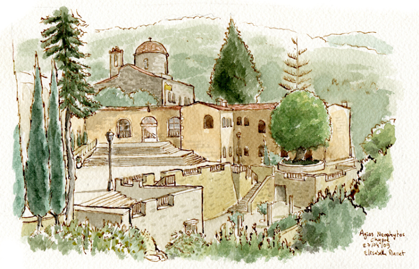 Monastère de Agios Neophytos.C'est plus l'agencement des terrasses qui m'intéressait que l'église elle même.  Avril 2009.